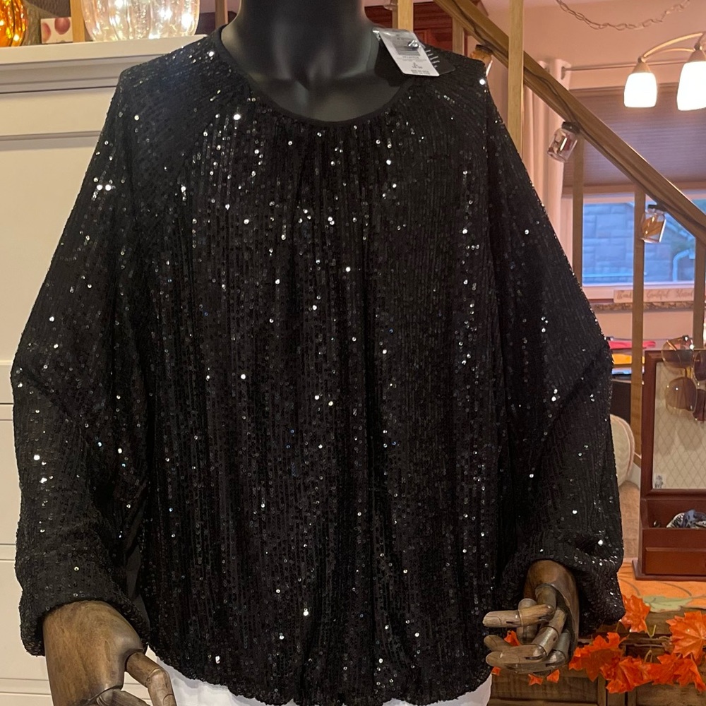Torrid size 2x (NWT) Balloon sleeve sequins top (Black)